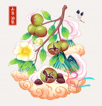 山茶油插画手绘
