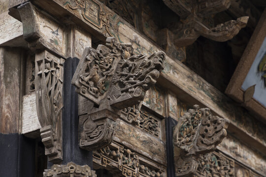 中式古建筑木雕牛腿山西乔家大院