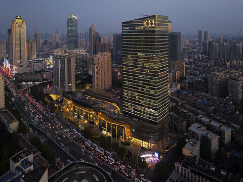 武汉新世界K11航拍城市建筑风光夜景