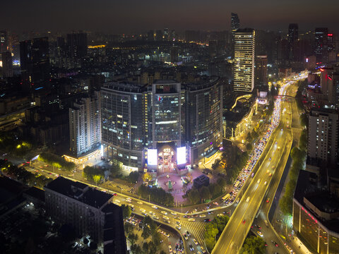 武汉新世界K11航拍城市建筑风光夜景
