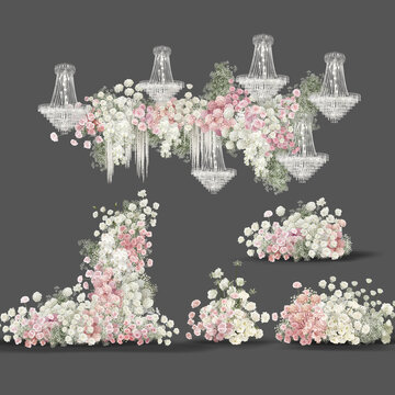白粉绿婚礼花艺素材