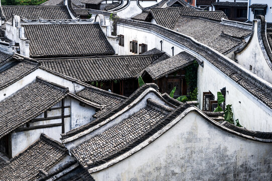 江南古村落建筑俯拍