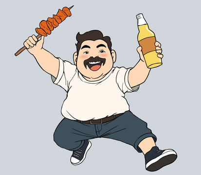 烧烤烤肉啤酒人物形象
