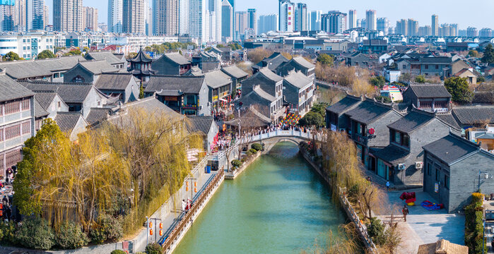 淮安市河下古镇全景航拍