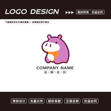 卡通河马logo标志