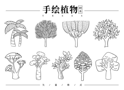 手绘树木线稿