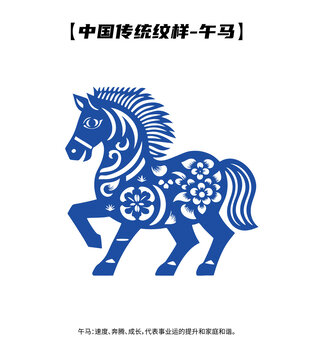 中式纹样十二生肖午马矢量吉祥传统马年剪纸