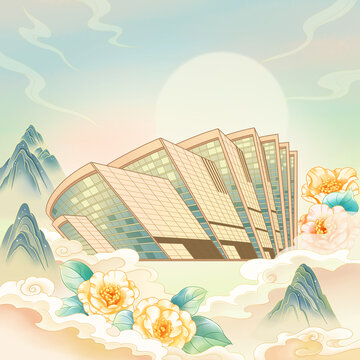 温州地标建筑大剧院插画