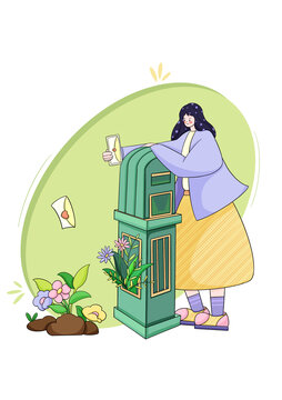 邮寄信件女孩人物插画