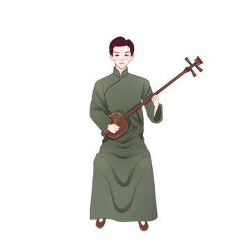 传统曲艺人弹三弦