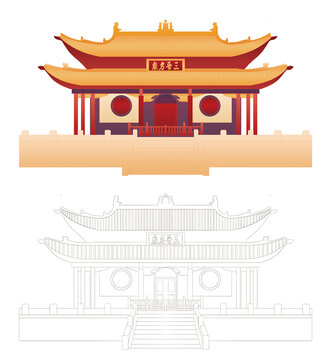 山西太原晋祠博物馆手绘插画