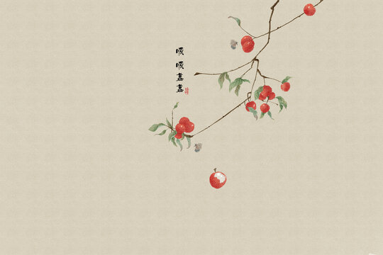 手绘中式背景墙顺顺利利