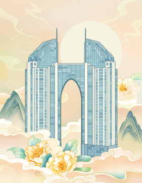 温州地标建筑新国光大厦插画