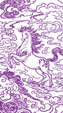 马年生肖卡通素描线稿包装设计底纹矢量图