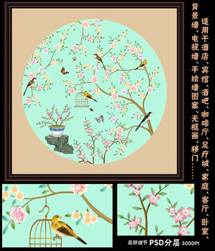 手绘花鸟无框画