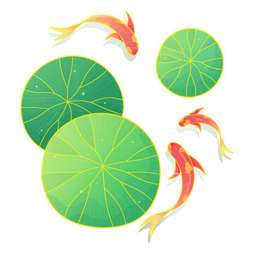 国潮风荷叶锦鲤插画