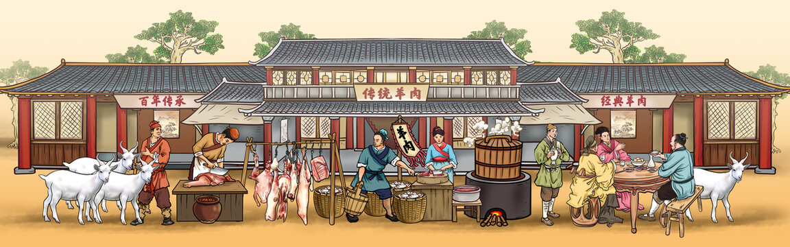 传统羊肉馆壁画