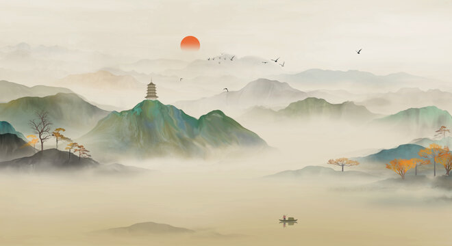 新中式国画山水图