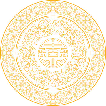 五福缠枝莲纹线稿