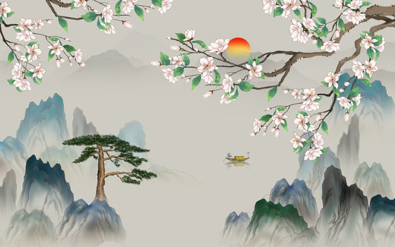 迎客松山水画