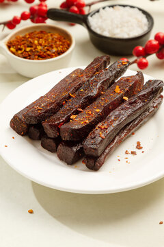 麻辣牛肉干特写微距
