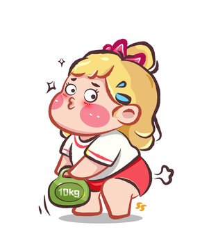 小胖女孩健身举铃壶