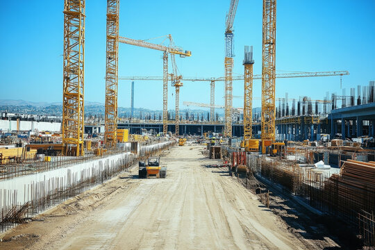 大型建筑工地起重机作业场景