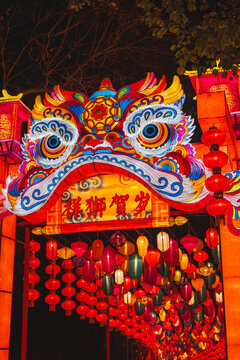 夜间祥狮贺岁主题彩灯装饰造型