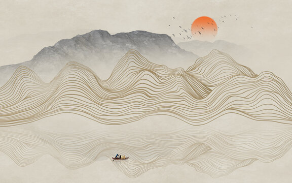 立体线条水墨山水画