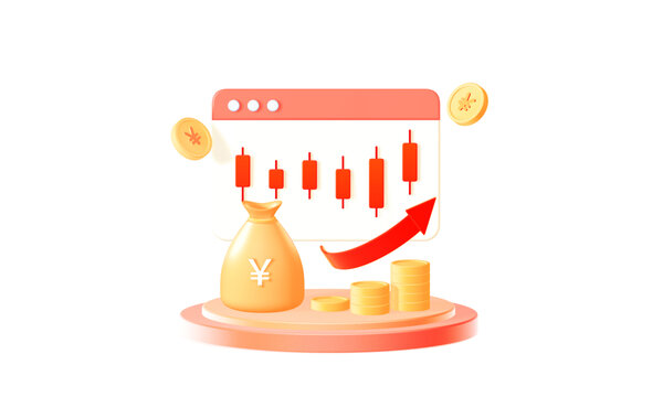 3D红色金币钱袋箭头