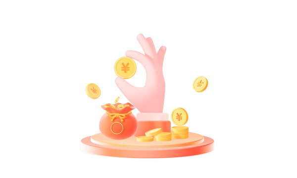 3D金融理财手拿金币插画