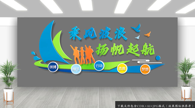 乘风破浪扬帆起航标语文化墙