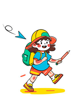 背着书包上学的小男孩