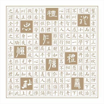 汉字形象墙忠孝礼义文化墙