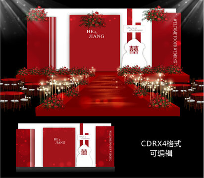 简约红色户外舞台迎宾设计图