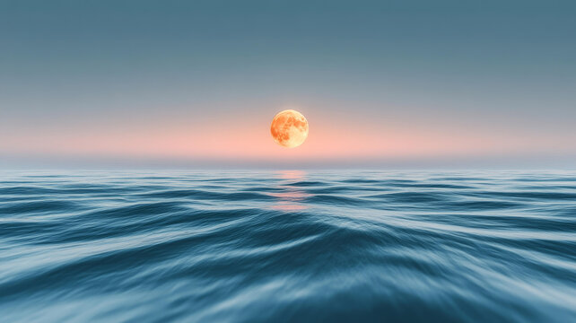 静谧海洋夕阳红月