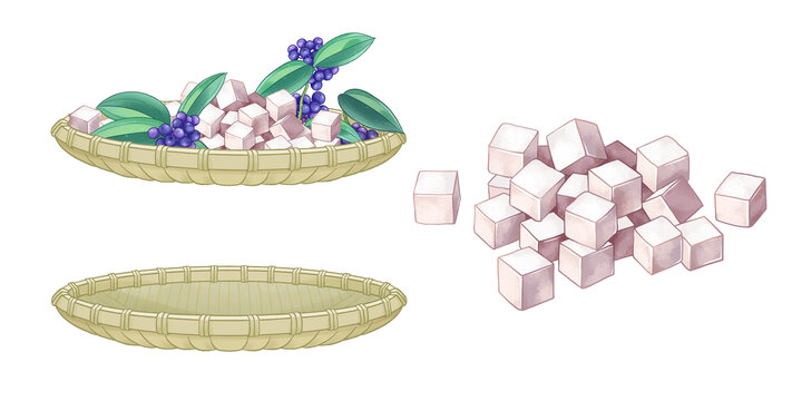 中药茯苓插画簸箕素材