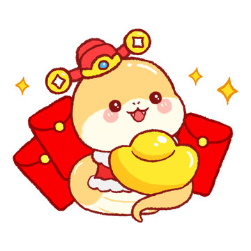 发红包小蛇年卡通画