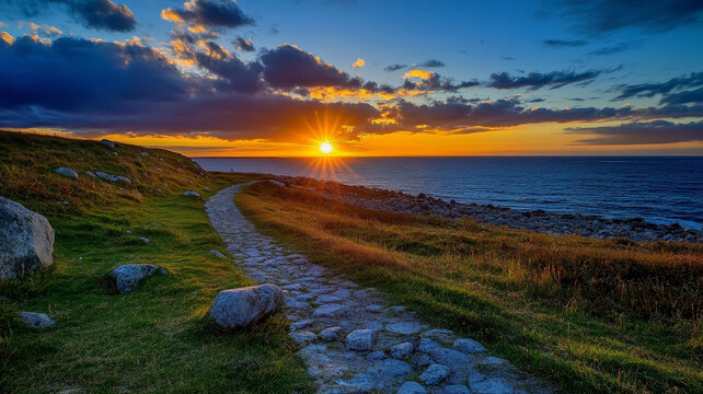 海岸小路夕阳美景