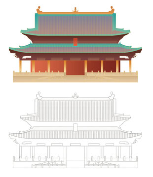 晋祠圣母殿手绘插画