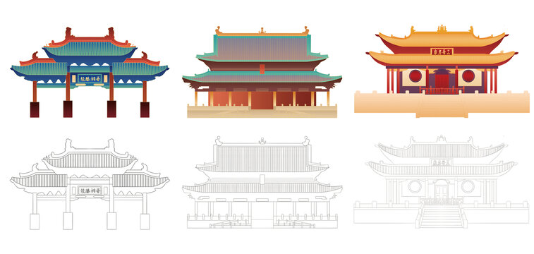 山西太原晋祠博物馆手绘插画