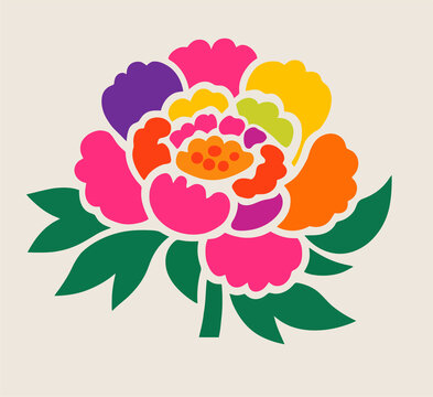 牡丹花矢量插画彩色儿童画