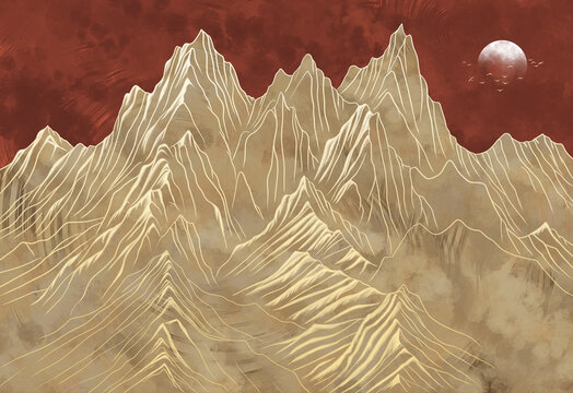 线条手绘山水画
