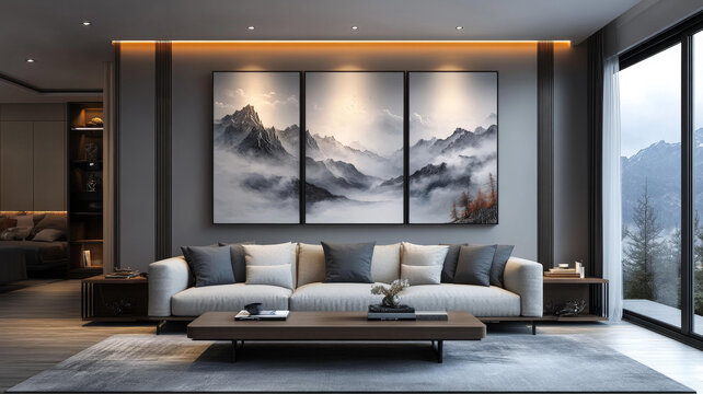 现代简约客厅山景装饰画