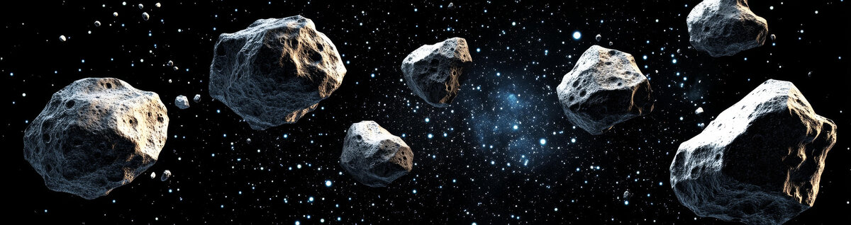 宇宙空间中的小行星带图
