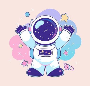 可爱超萌宇航员漫游太空元素插画