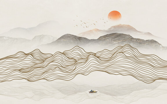 抽象线条山水画