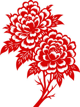 牡丹花剪纸纹样矢量设计图传统剪纸