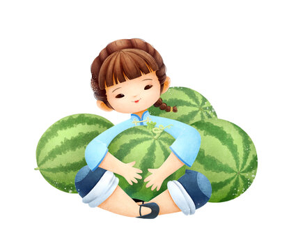 西瓜堆里的女孩