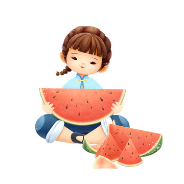吃西瓜的小女孩